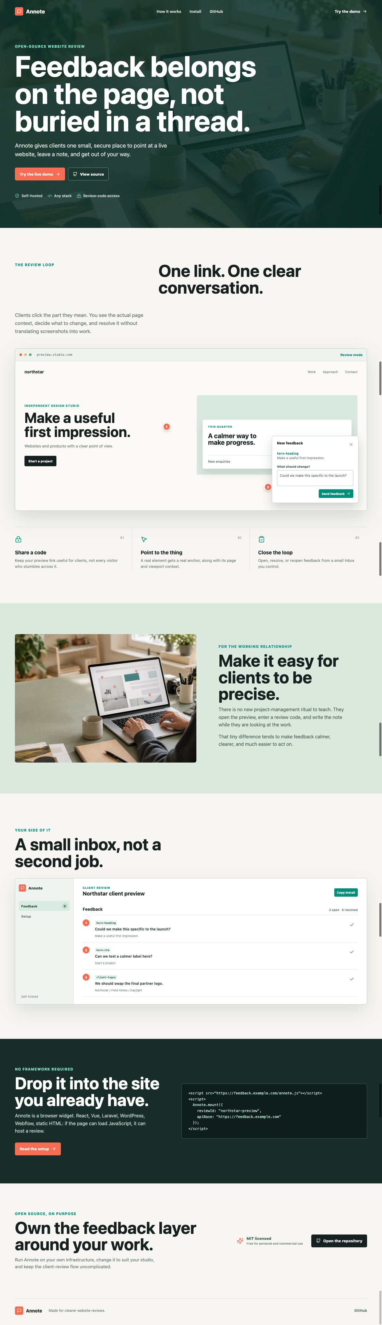 Annote website scroll preview